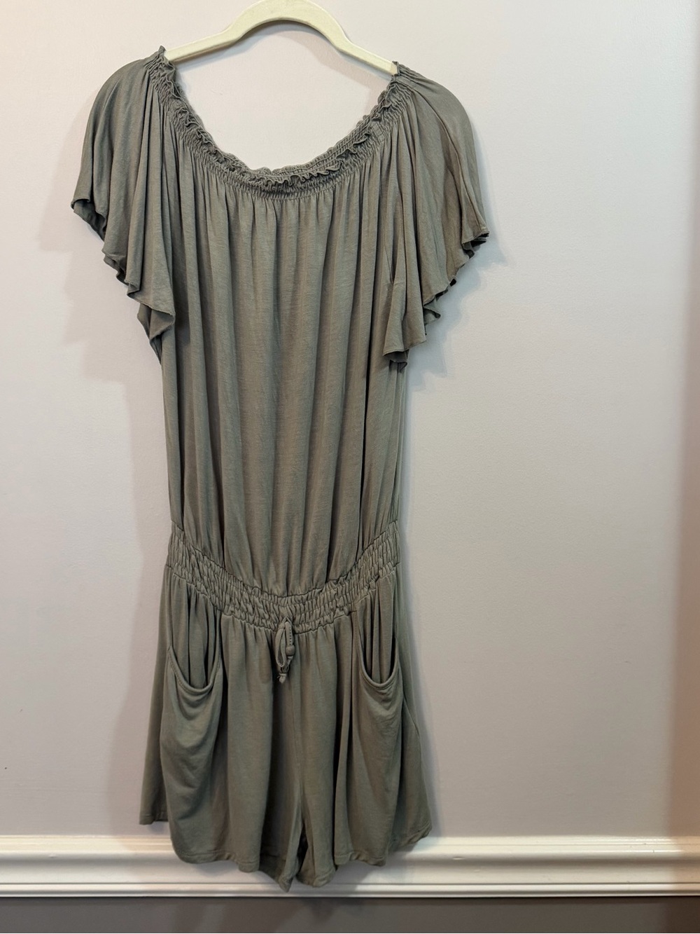 Women’s Smocked-Neck Short Sleeve Romper Dress in Sage Green